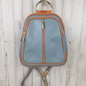 Valentina Convertible Italian Leather Backpack Sling Bag Blue